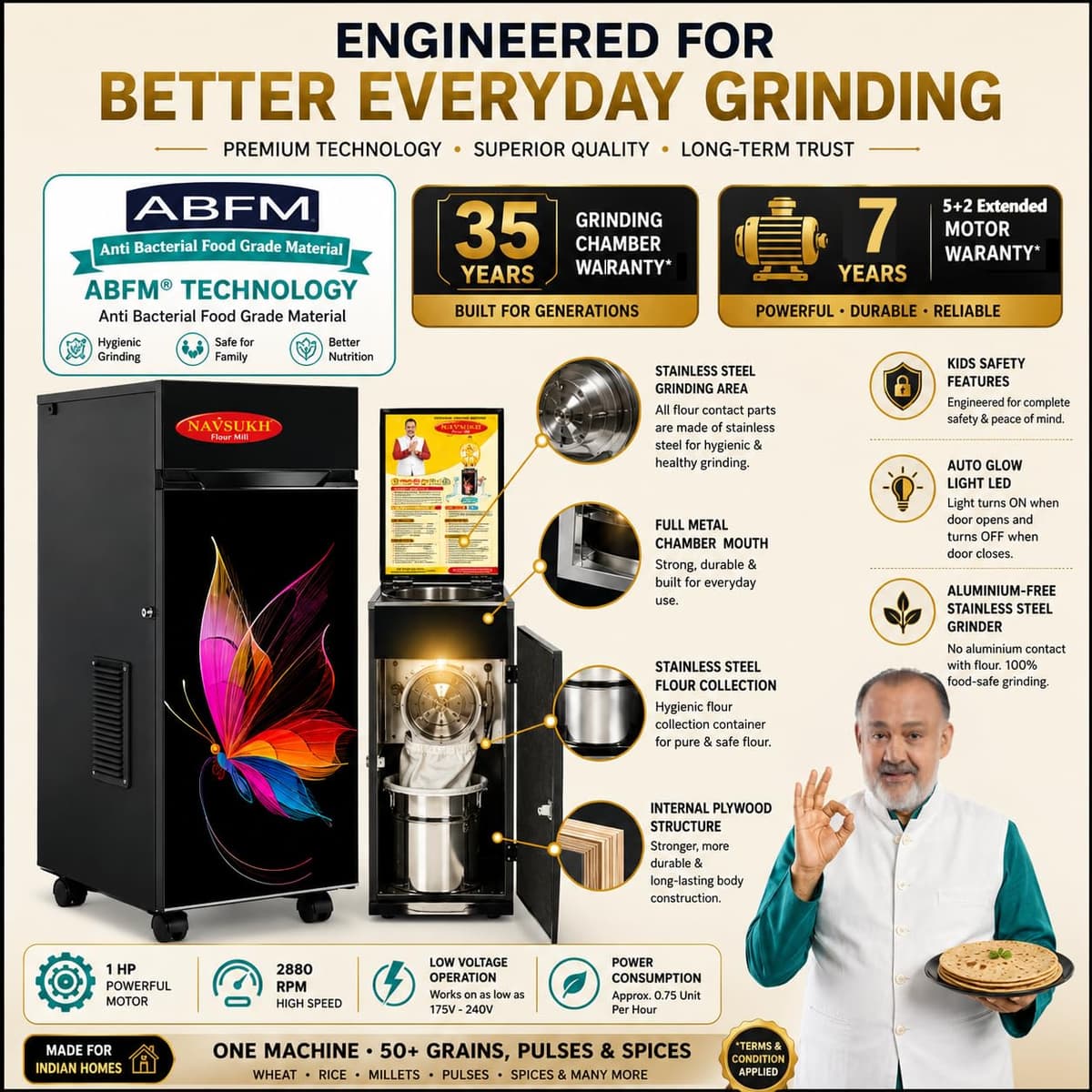 NAVSUKH Prima Plus Atta Chakki, 1 HP, 10–12 kg/hr thumbnail 3