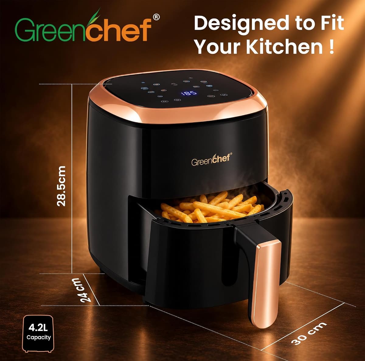 Greenchef Frizzle 4.2L Digital Air Fryer, 1200W thumbnail 2