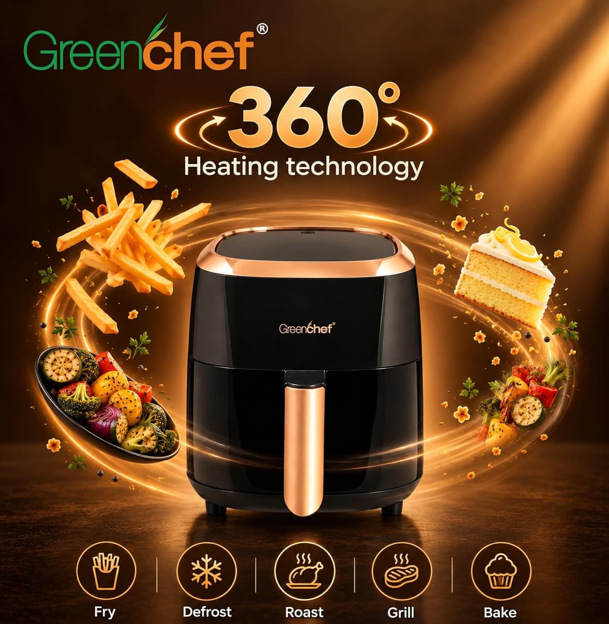 Greenchef Frizzle 4.2L Digital Air Fryer, 1200W thumbnail 3