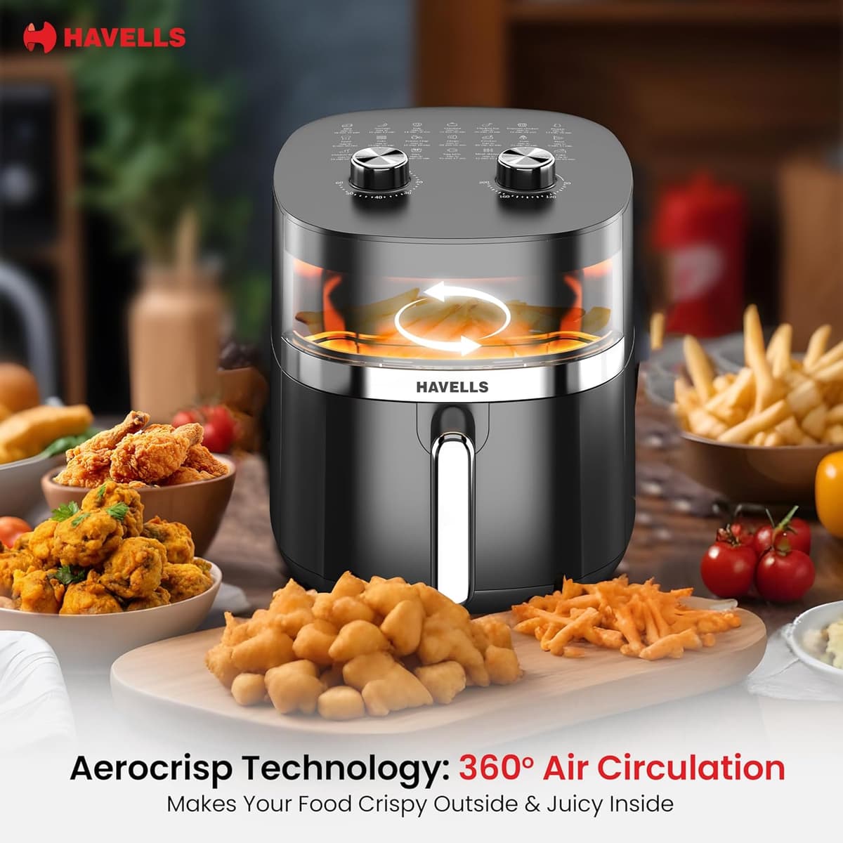 Havells Prolife Stellar Chef 5.5L Air Fryer with Window, 1500W thumbnail 3