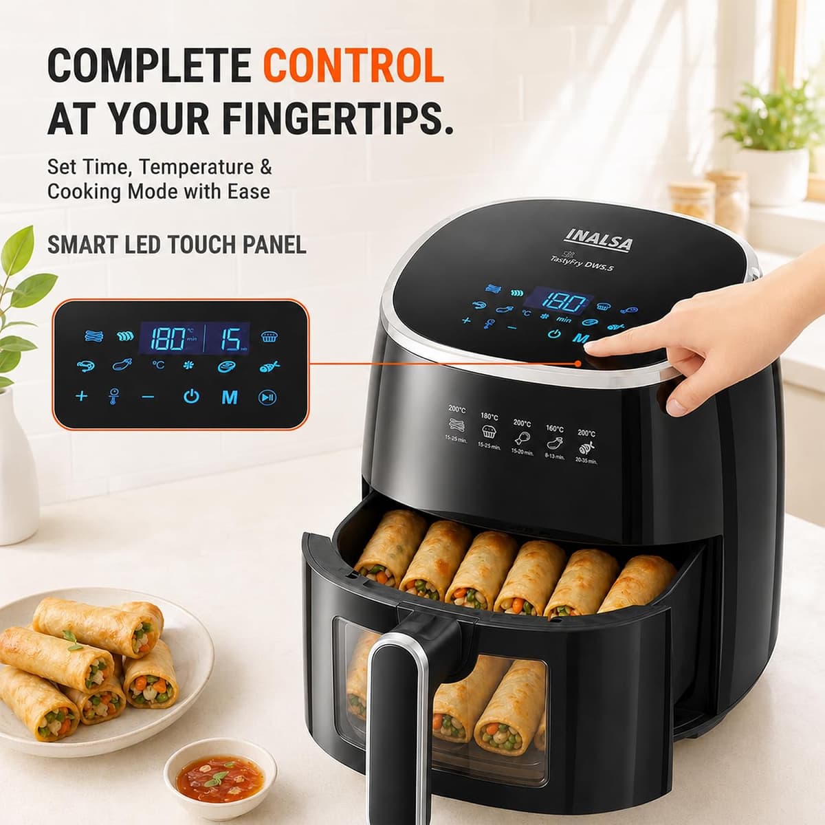 Inalsa Tasty Fry DW 5.5L Digital Air Fryer with Window, 1600W thumbnail 3