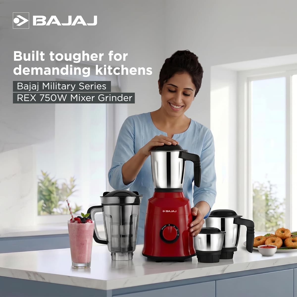Bajaj Military Series Rex 750W Mixer Grinder (4 Jars) thumbnail 2