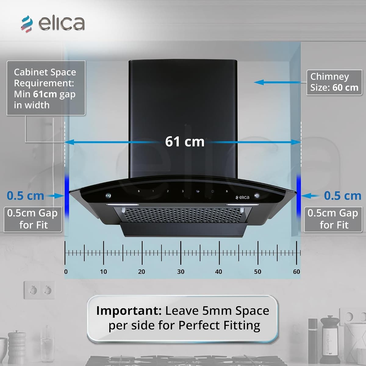 Elica FL 600 Slim 60cm 1350 m³/hr Curved Glass Filterless Autoclean Chimney thumbnail 2