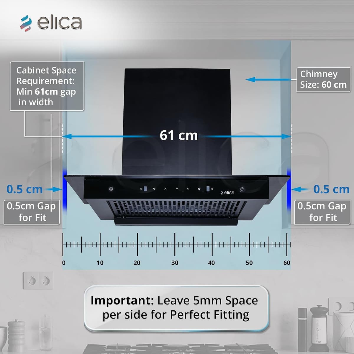 Elica FLAT FL 600 60cm 1500 m³/hr Filterless Autoclean T-Shape Chimney thumbnail 2
