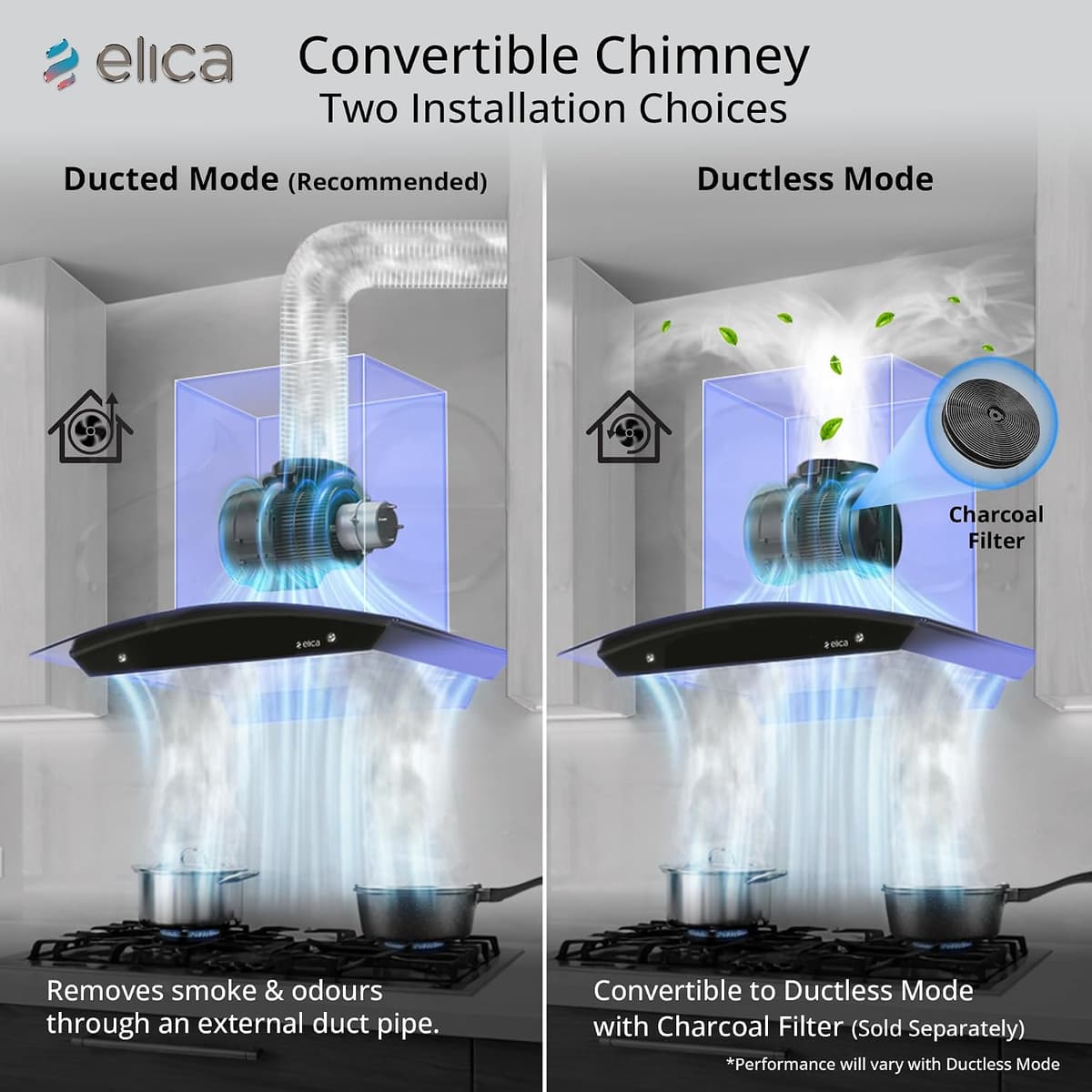 Elica 60cm 1350 m³/hr Filterless Autoclean Kitchen Chimney (WDFL 606 HAC LTW MS NERO) thumbnail 3