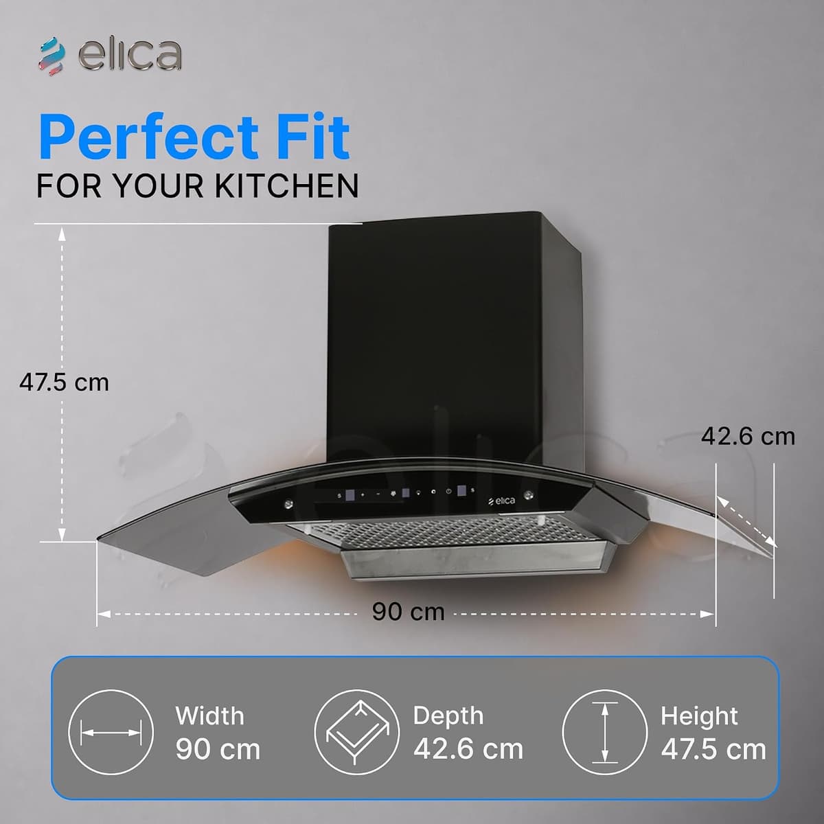 Elica 90cm 1500 m³/hr BLDC Filterless Autoclean Kitchen Chimney (WDFL 900 BLDC HAC LTW MS NERO) thumbnail 2