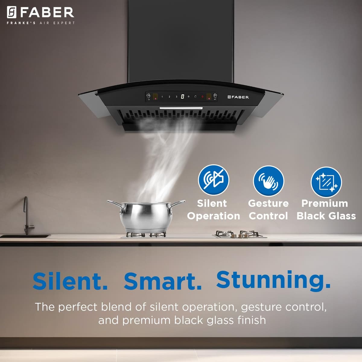 Faber 60cm 1200 m³/hr Autoclean Curved Chimney (Hood Venice 60) thumbnail 2
