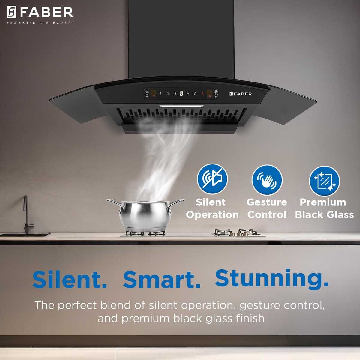 Faber Hood Venice 75cm 1200 m³/hr Autoclean Curved Chimney thumbnail 2