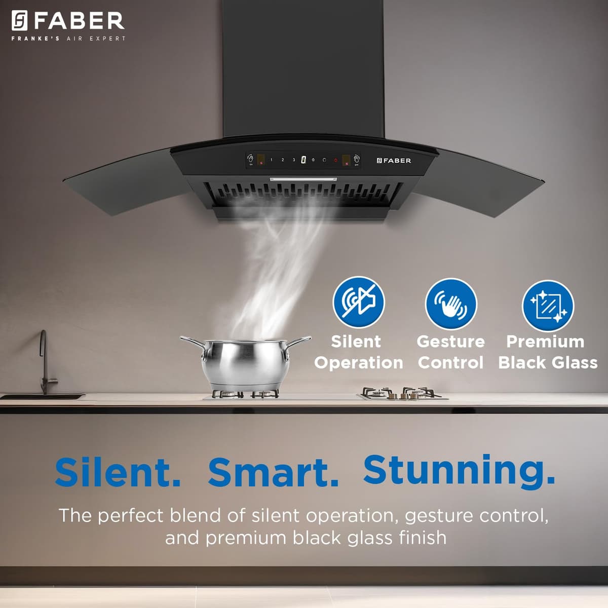 Faber 90cm 1200 m³/hr Autoclean Curved Chimney (Hood Venice IN HC SC FL BK 90) - view 2