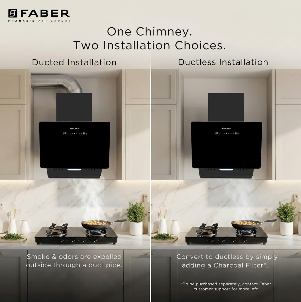 Faber 60cm 1400 m³/hr Vertical Filterless Autoclean Chimney with Dual Suction Vents thumbnail 3
