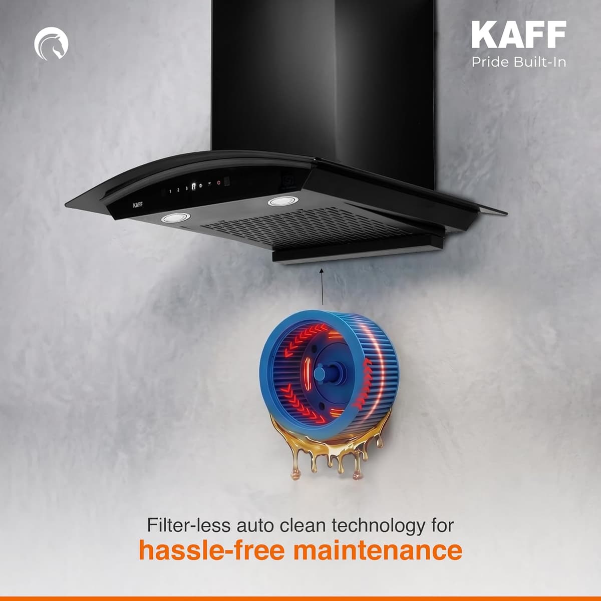 KAFF 60cm 1450 m³/hr Curved Filterless Auto-Clean Kitchen Chimney (K-Series KEC 60A) - view 3
