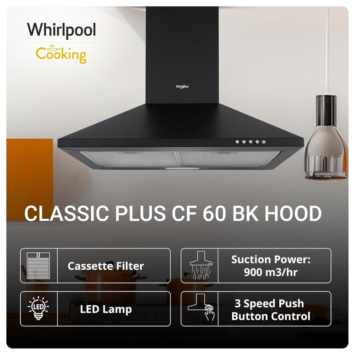Whirlpool Classic Plus CF 60cm 900 m³/hr Cassette Filter Chimney thumbnail 3