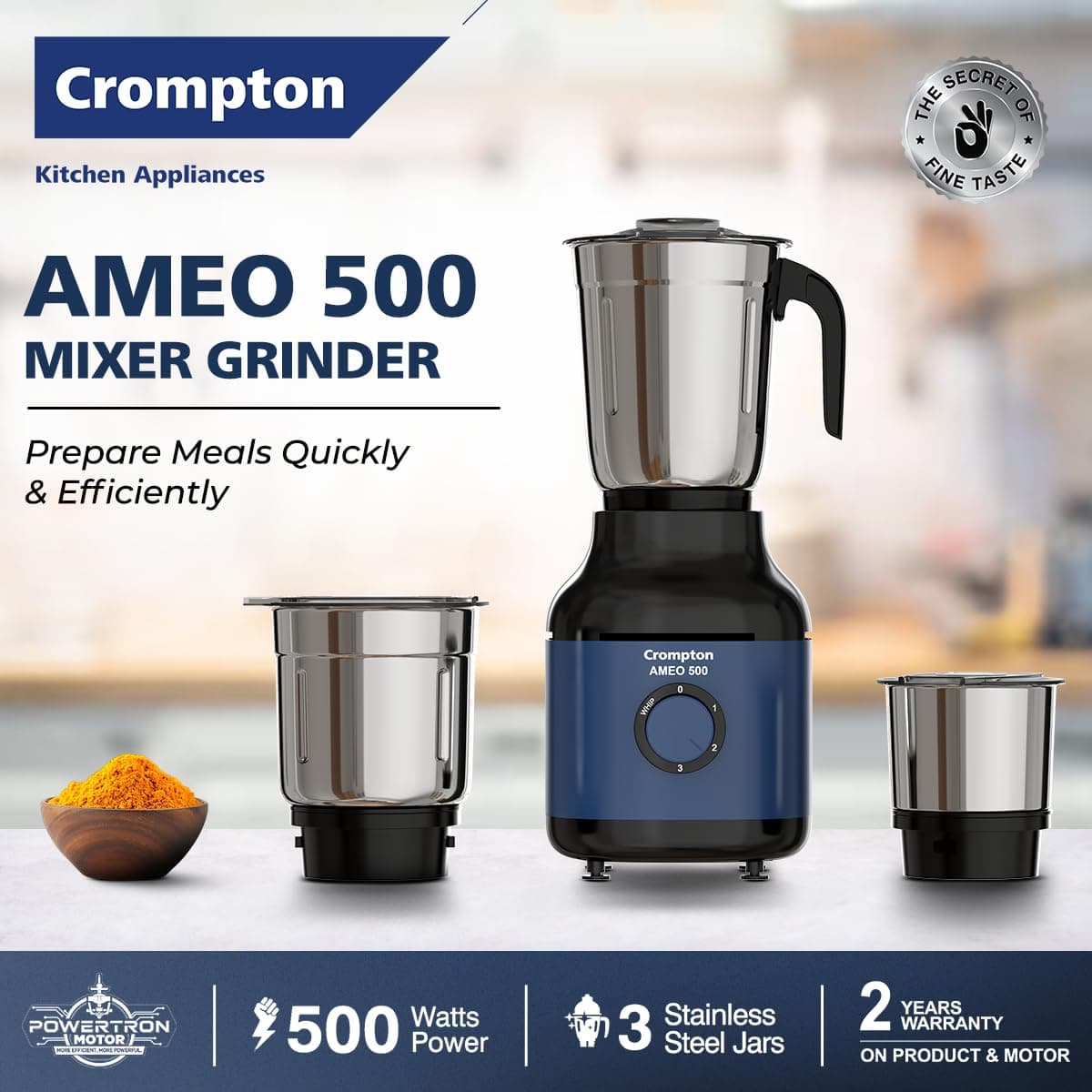 Crompton Ameo 500W Mixer Grinder (3 Jars) thumbnail 3