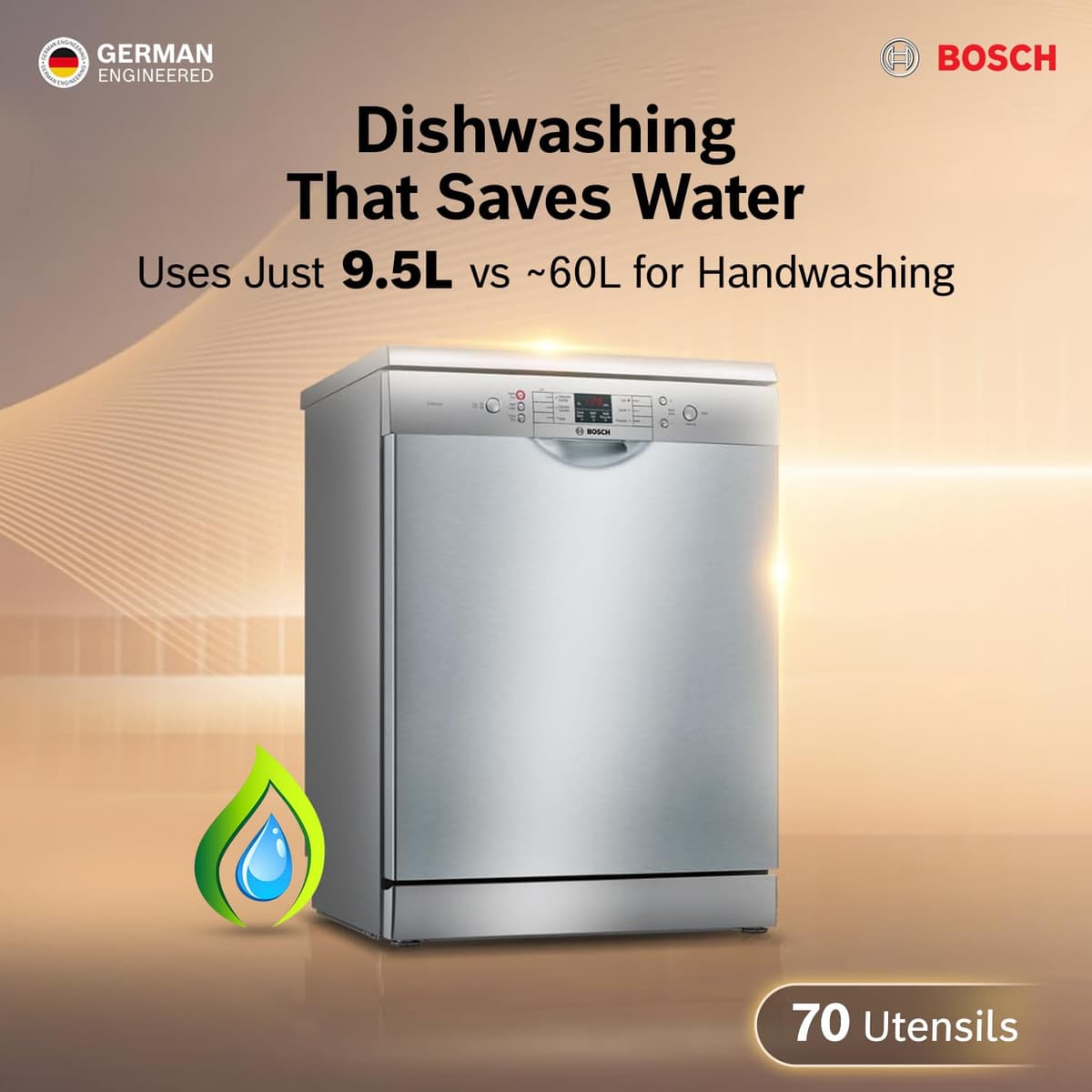 Bosch 13 Place Free-Standing Dishwasher, Intensive Kadhai Program (SMS66GI01I, Silver Inox) thumbnail 3