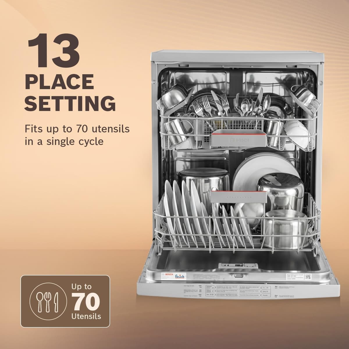 Bosch 13 Place Free-Standing Dishwasher, Intensive Kadhai Program (SMS66GI01I, Silver Inox) thumbnail 4