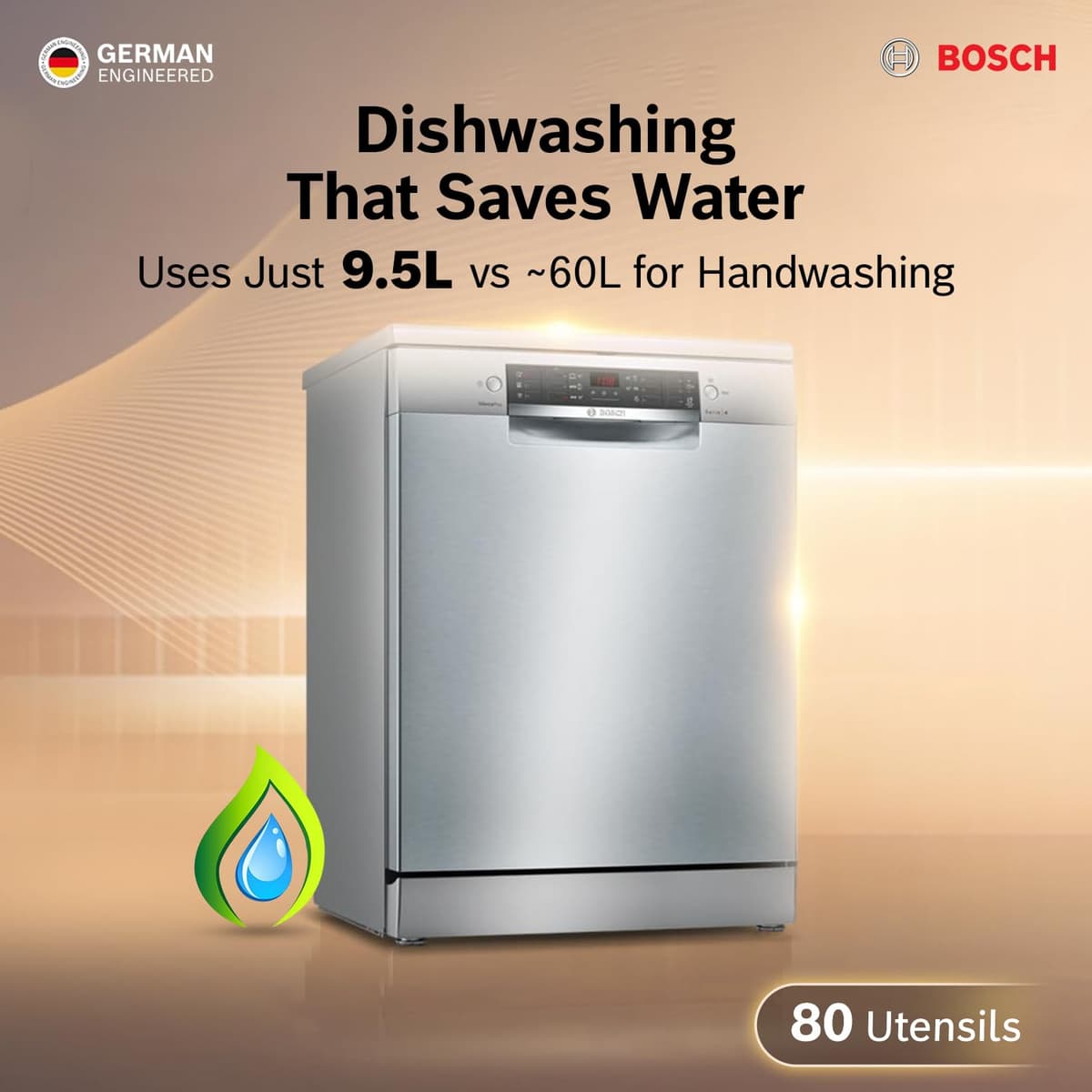 Bosch 15 Place Free-Standing Dishwasher with Cutlery Drawer (SMS46KI03I, Silver Inox) thumbnail 3