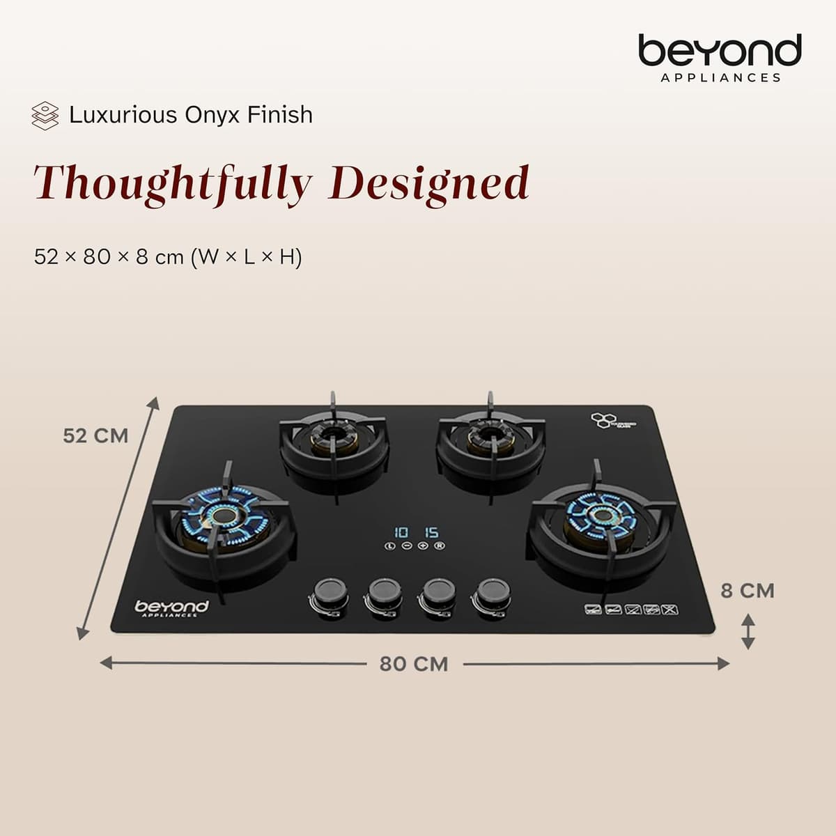 Beyond Altair 4 Burner Smart Glass Hob Top with Flame Failure Device thumbnail 3