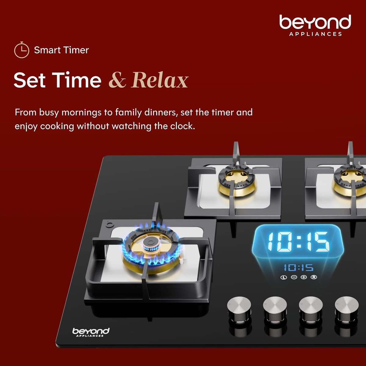 Beyond Dorado 4 Burner Smart Glass Hob Top with Flame Failure Device thumbnail 4