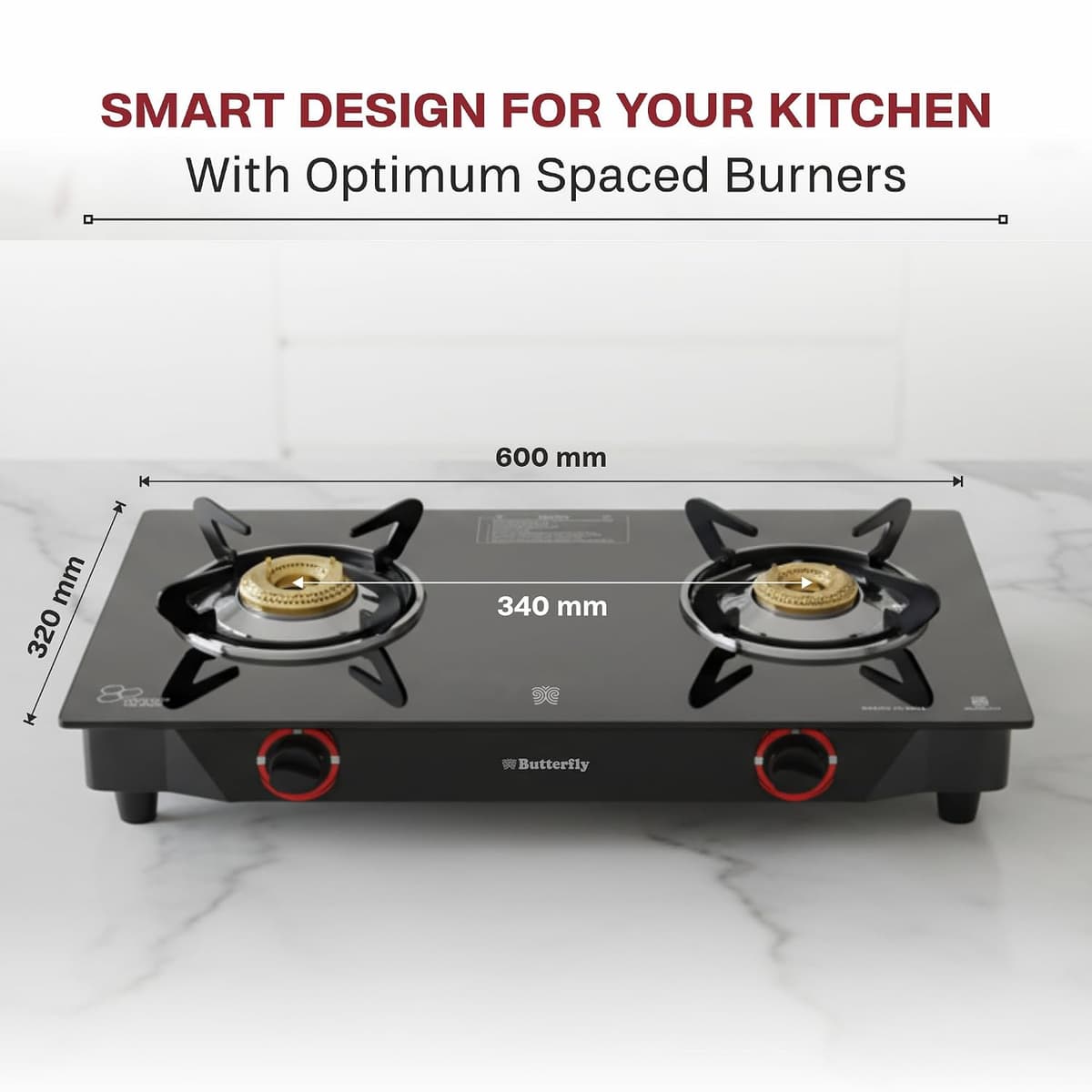 Butterfly Smart 2 Burner Glass Top Gas Stove thumbnail 2