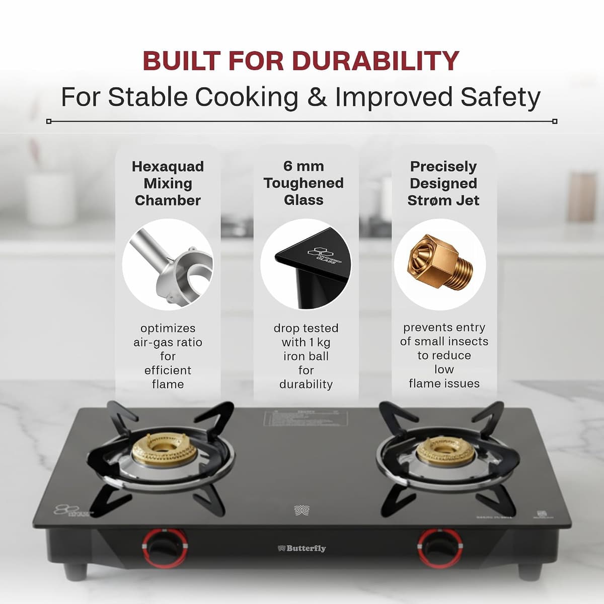 Butterfly Smart 2 Burner Glass Top Gas Stove thumbnail 3