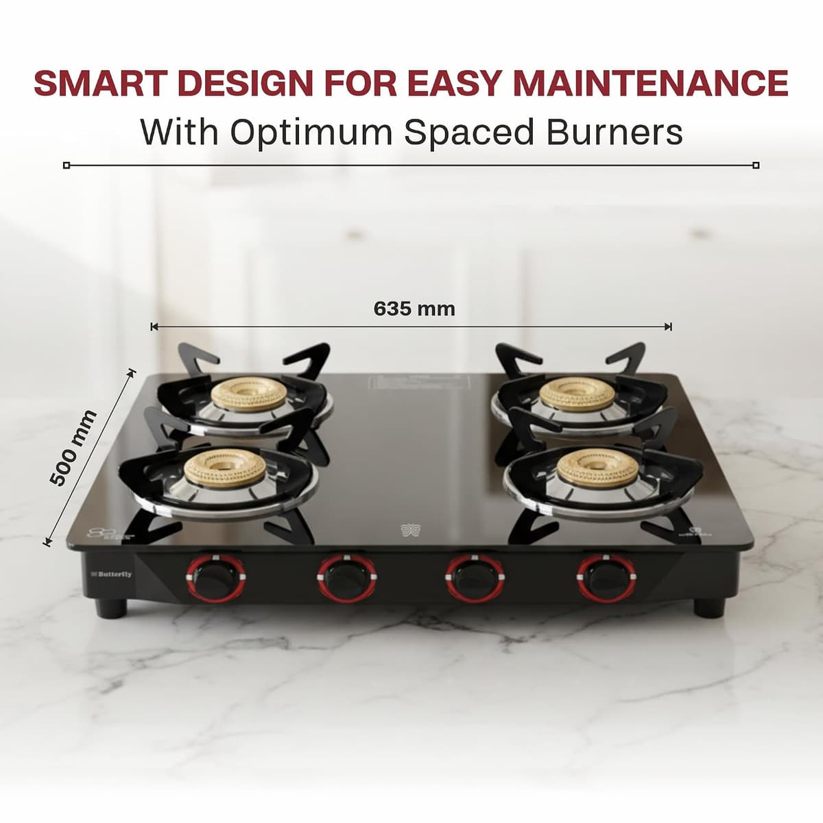 Butterfly Smart 4 Burner Glass Top Gas Stove thumbnail 2