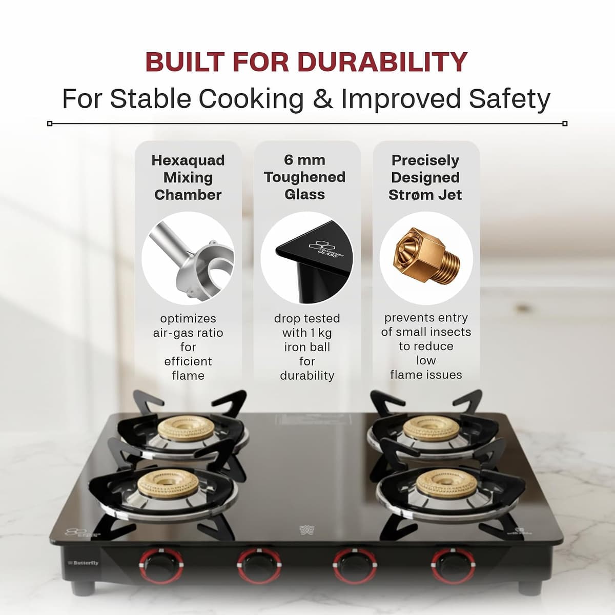 Butterfly Smart 4 Burner Glass Top Gas Stove thumbnail 3