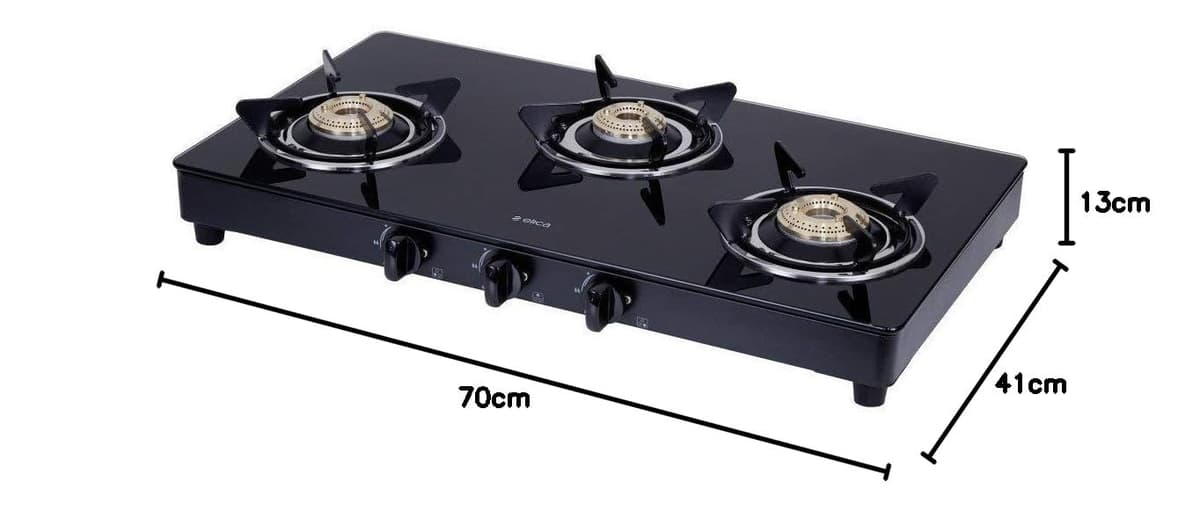 Elica Vetro 3 Burner Glass Top Gas Stove (703 CT VETRO BLK) thumbnail 2