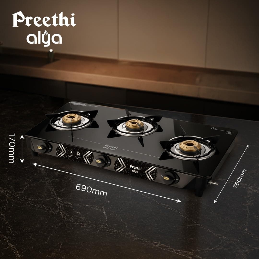 Preethi Alya 3 Burner Glass Top Gas Stove (GTS 413) thumbnail 2