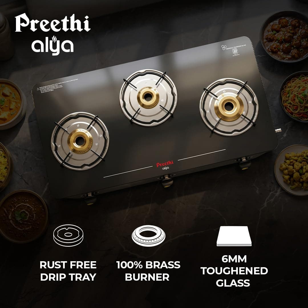 Preethi Alya 3 Burner Glass Top Gas Stove (GTS 413) thumbnail 4