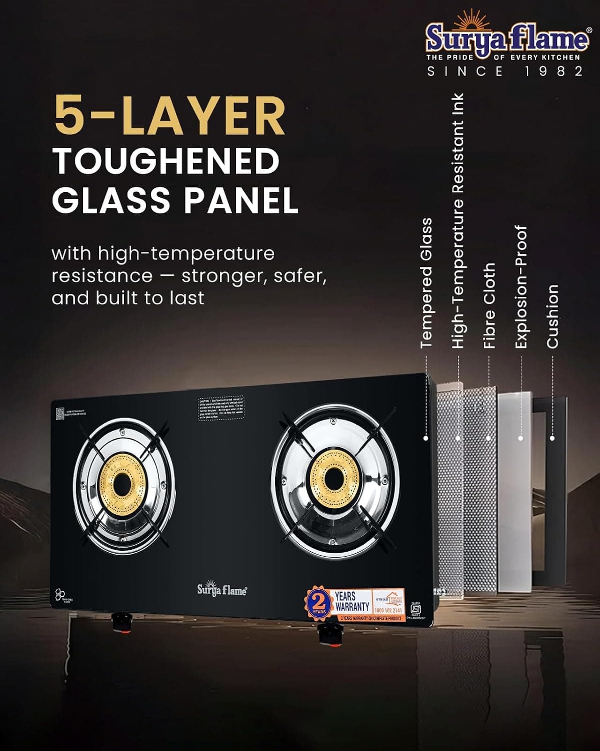 Surya Flame 2 Burner Glass Top Gas Stove thumbnail 4