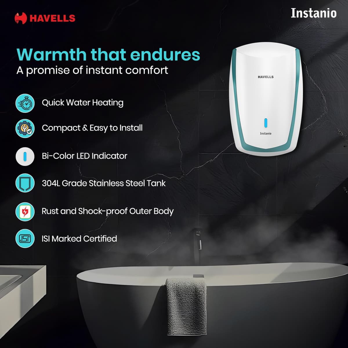 Havells Instanio 3L Instant Geyser, 3000 W thumbnail 3