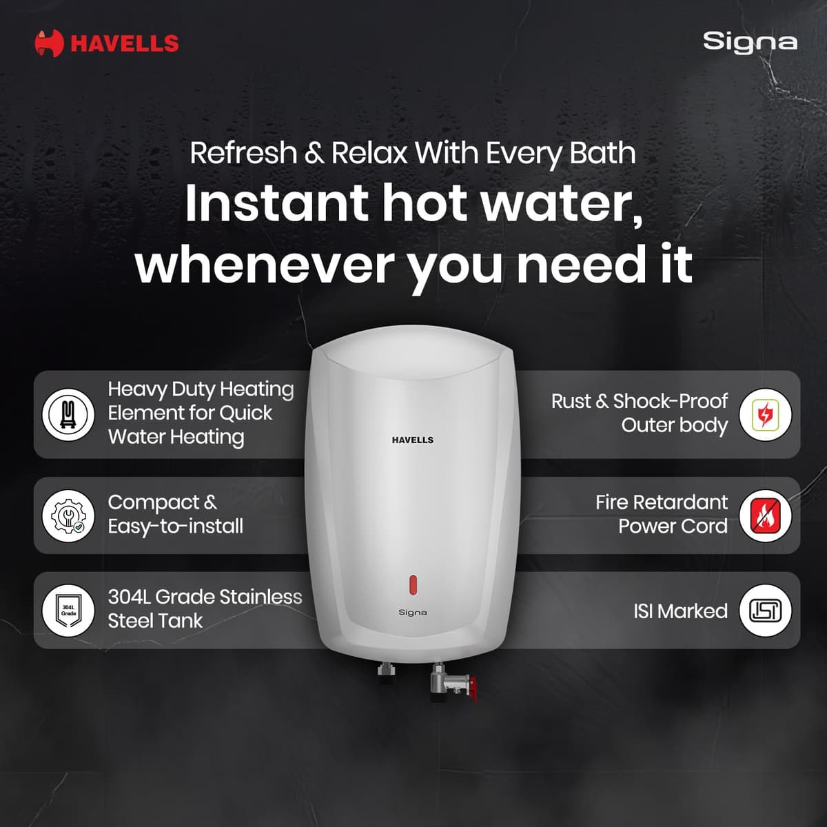 Havells Signa 5L Instant Geyser, 3000 W thumbnail 2