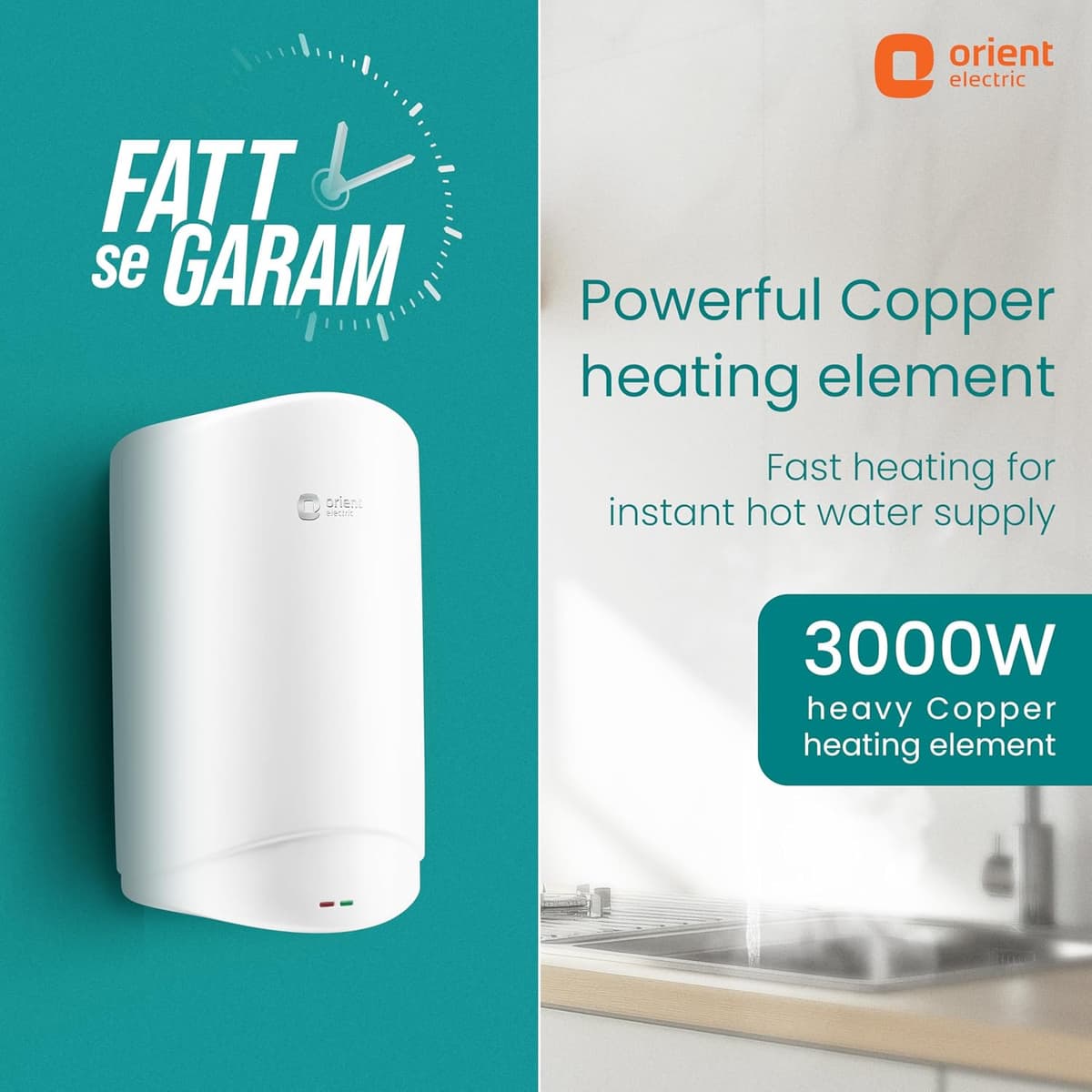 Orient Electric Aura Instant Pro 3L Geyser, 3000 W thumbnail 4
