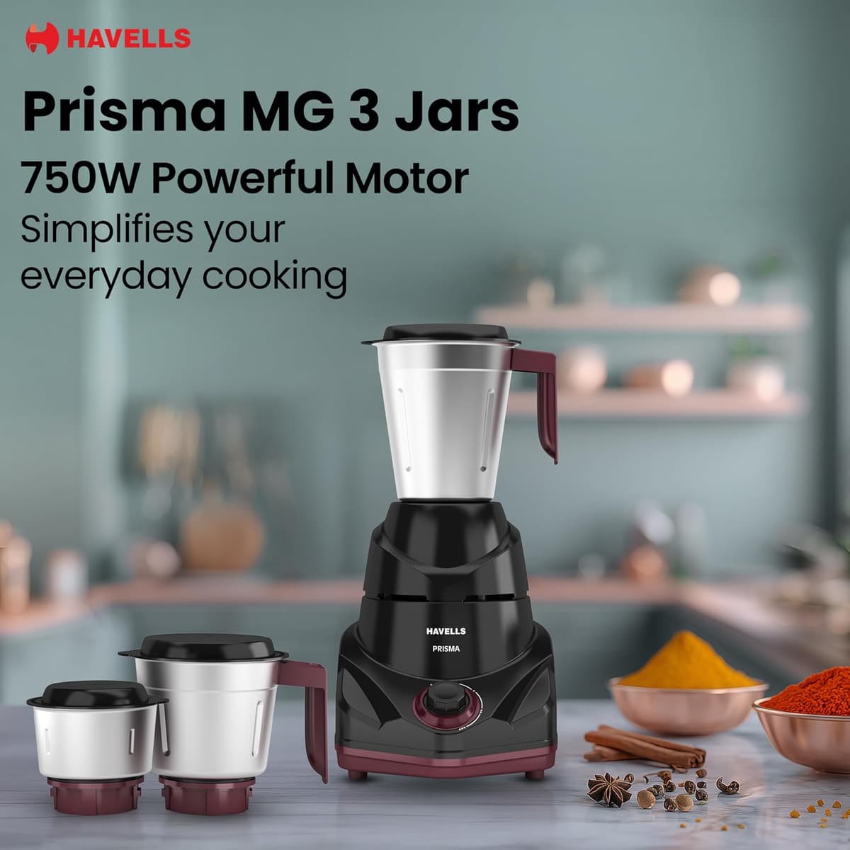 Havells Prisma 750W Mixer Grinder (3 Jars) thumbnail 2