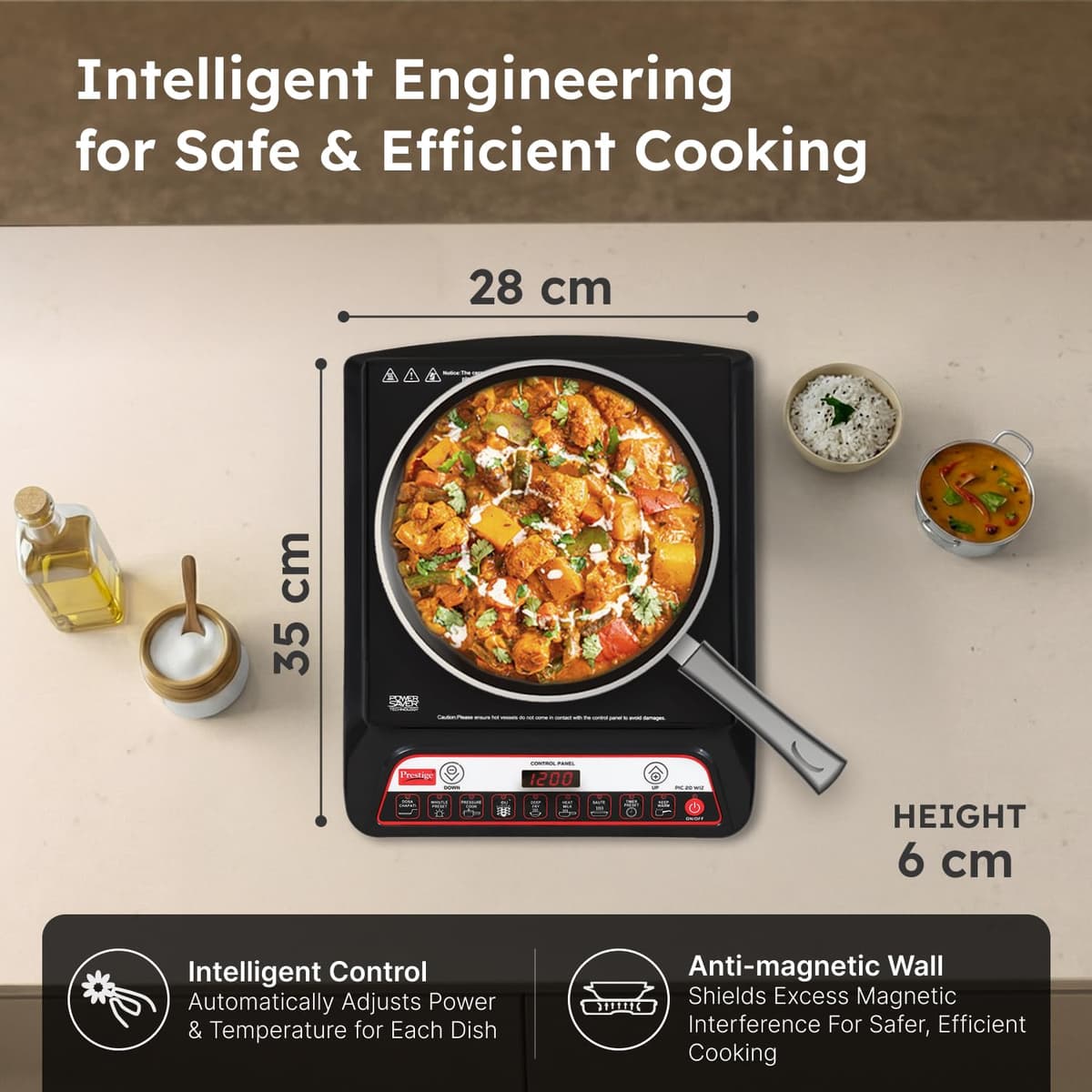 Prestige PIC 20 WIZ 1600W Induction Cooktop with Automatic Whistle Counter thumbnail 2