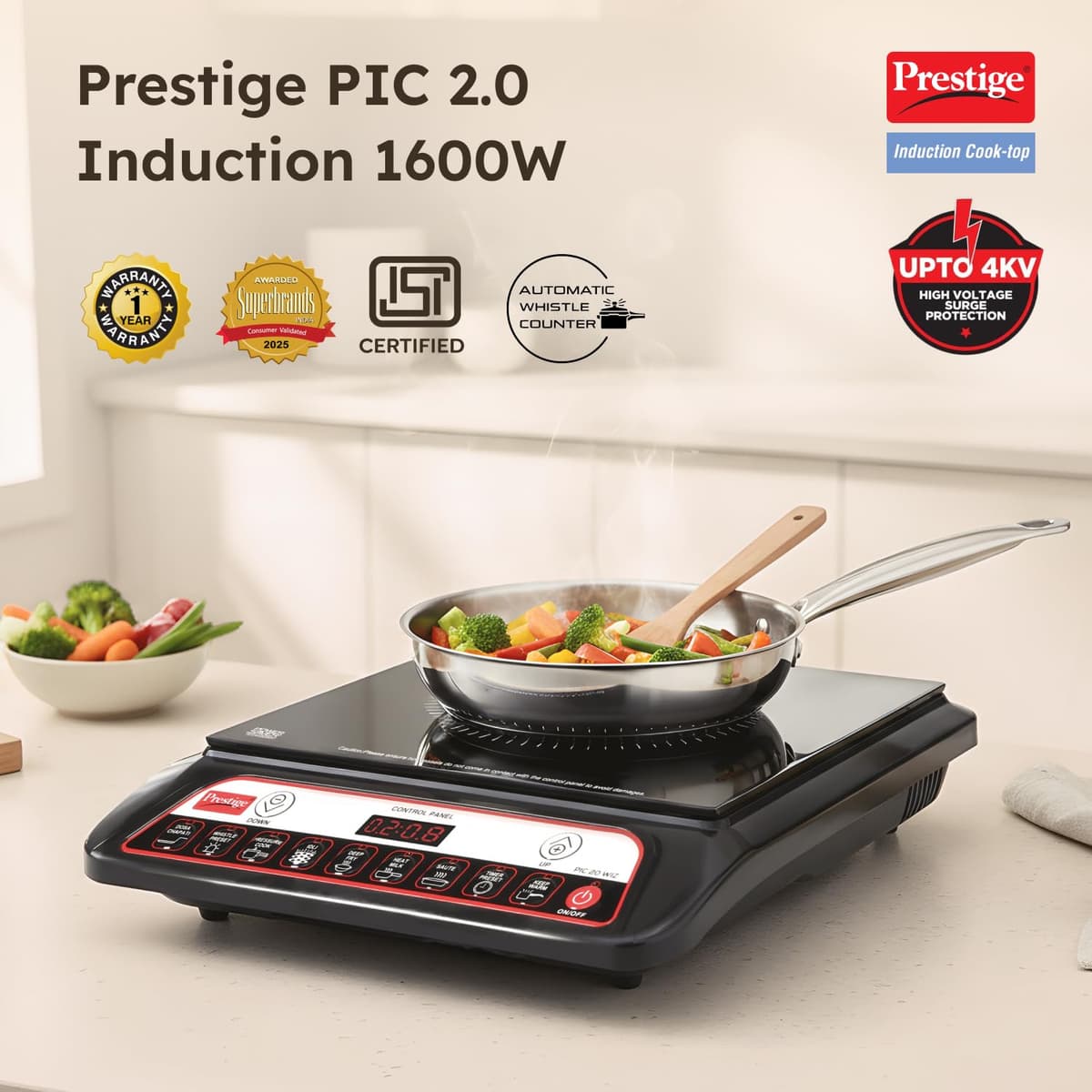 Prestige PIC 20 WIZ 1600W Induction Cooktop with Automatic Whistle Counter thumbnail 3