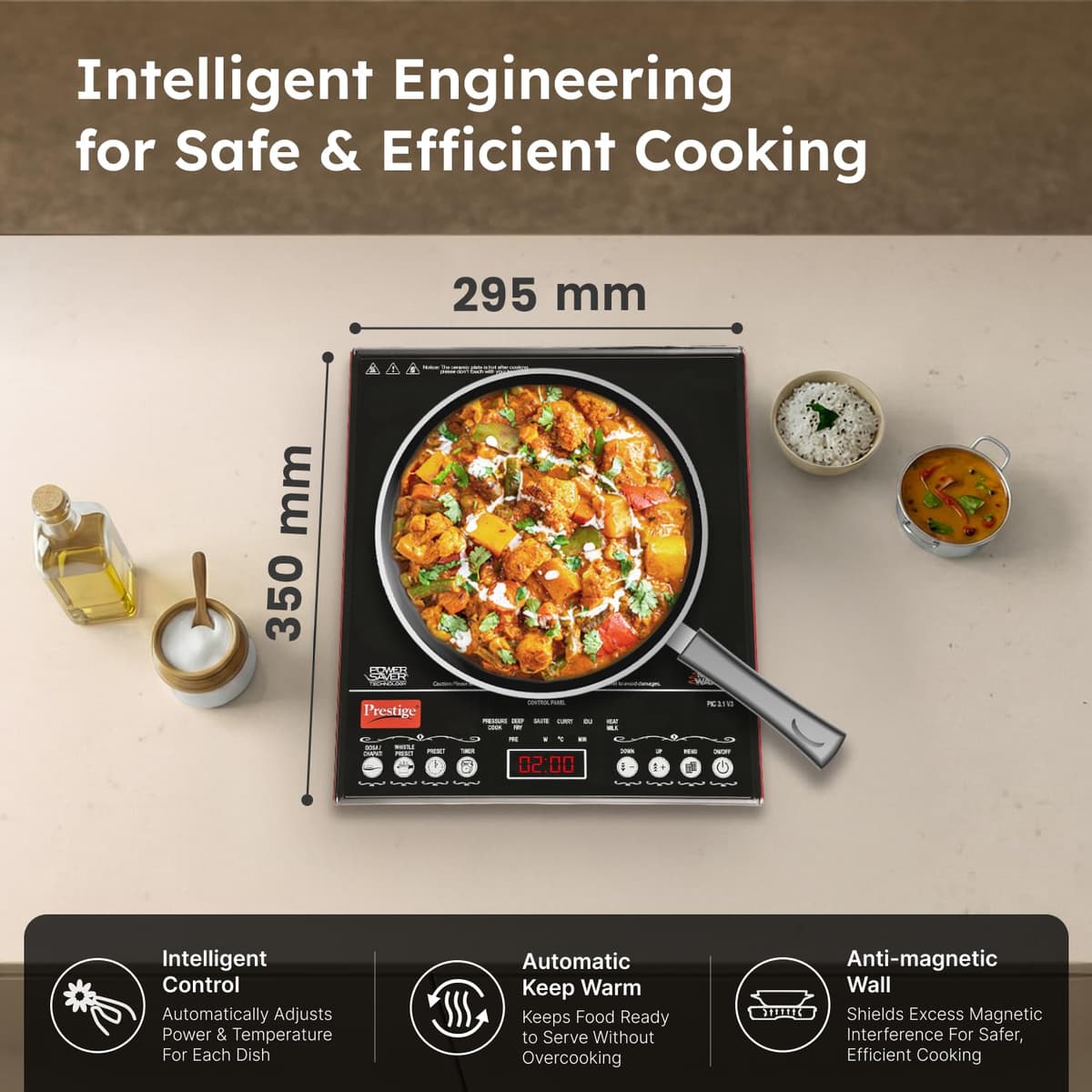 Prestige PIC 3.1 V3 2000W Induction Cooktop with Automatic Whistle Counter thumbnail 2