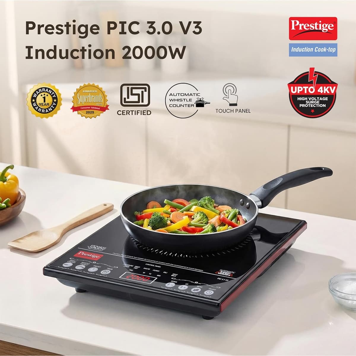 Prestige PIC 3.1 V3 2000W Induction Cooktop with Automatic Whistle Counter thumbnail 3