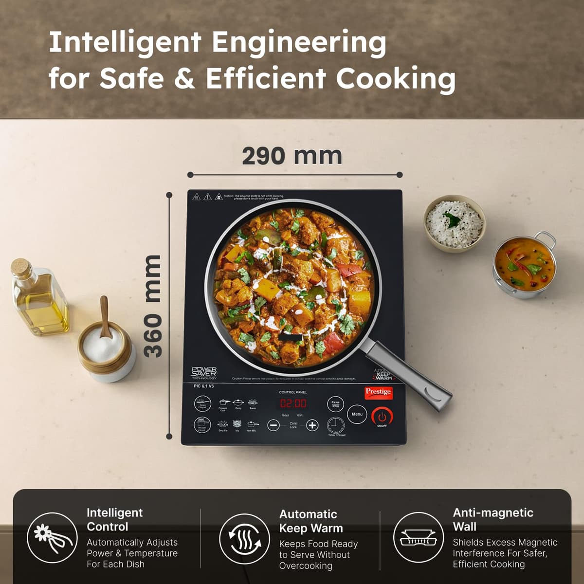 Prestige PIC 6.1 V3 2200W Induction Cooktop with Automatic Whistle Counter thumbnail 2