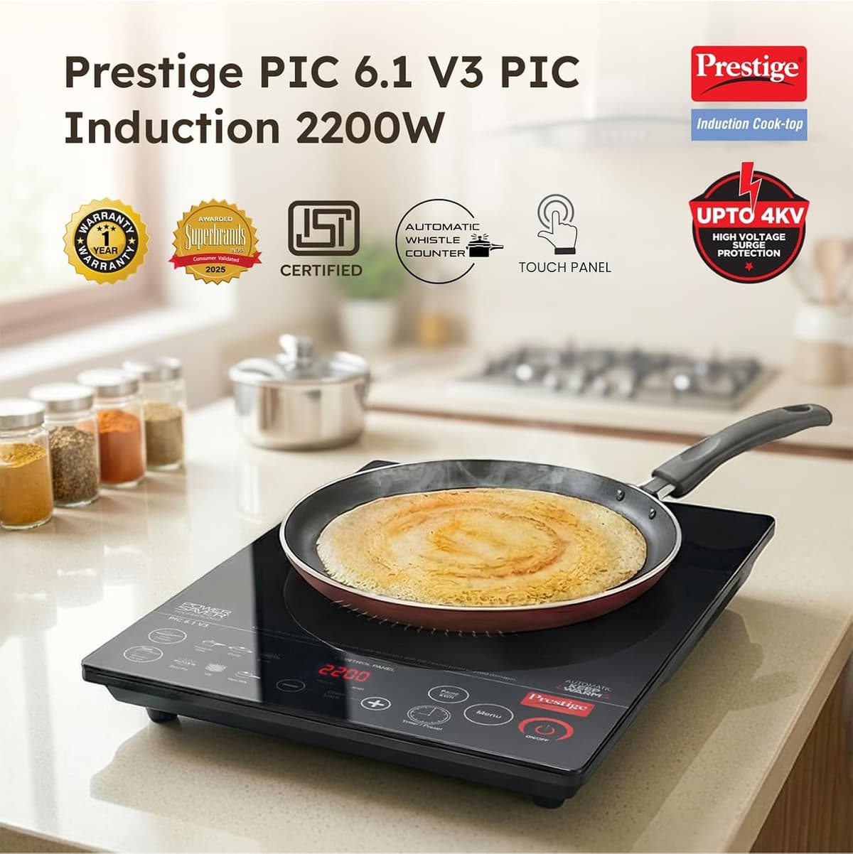 Prestige PIC 6.1 V3 2200W Induction Cooktop with Automatic Whistle Counter thumbnail 3