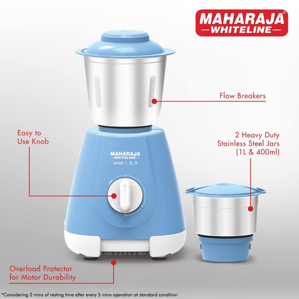 Maharaja Whiteline Smart 123 500W Mixer Grinder (2 Jars) thumbnail 2