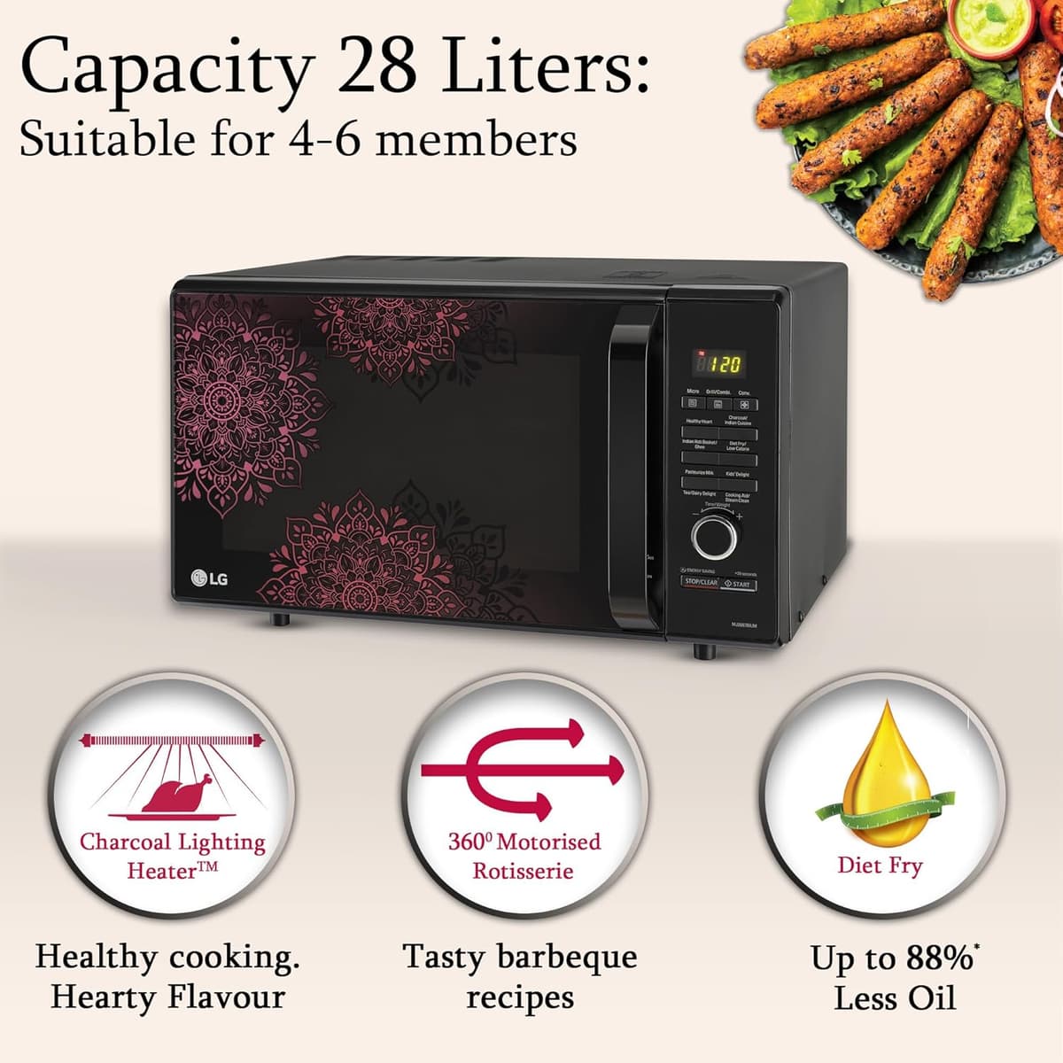 LG 28L Charcoal Convection Microwave Oven (MJ2887BIUM) thumbnail 3