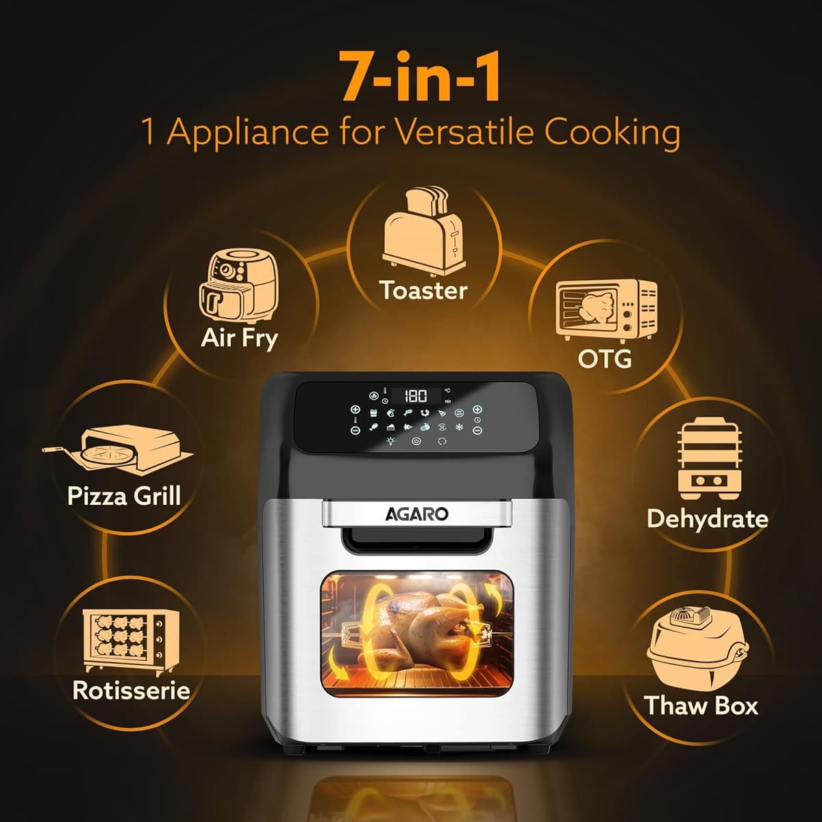 AGARO Regency 12L Air Fryer Oven with Rotisserie, 1800W thumbnail 3