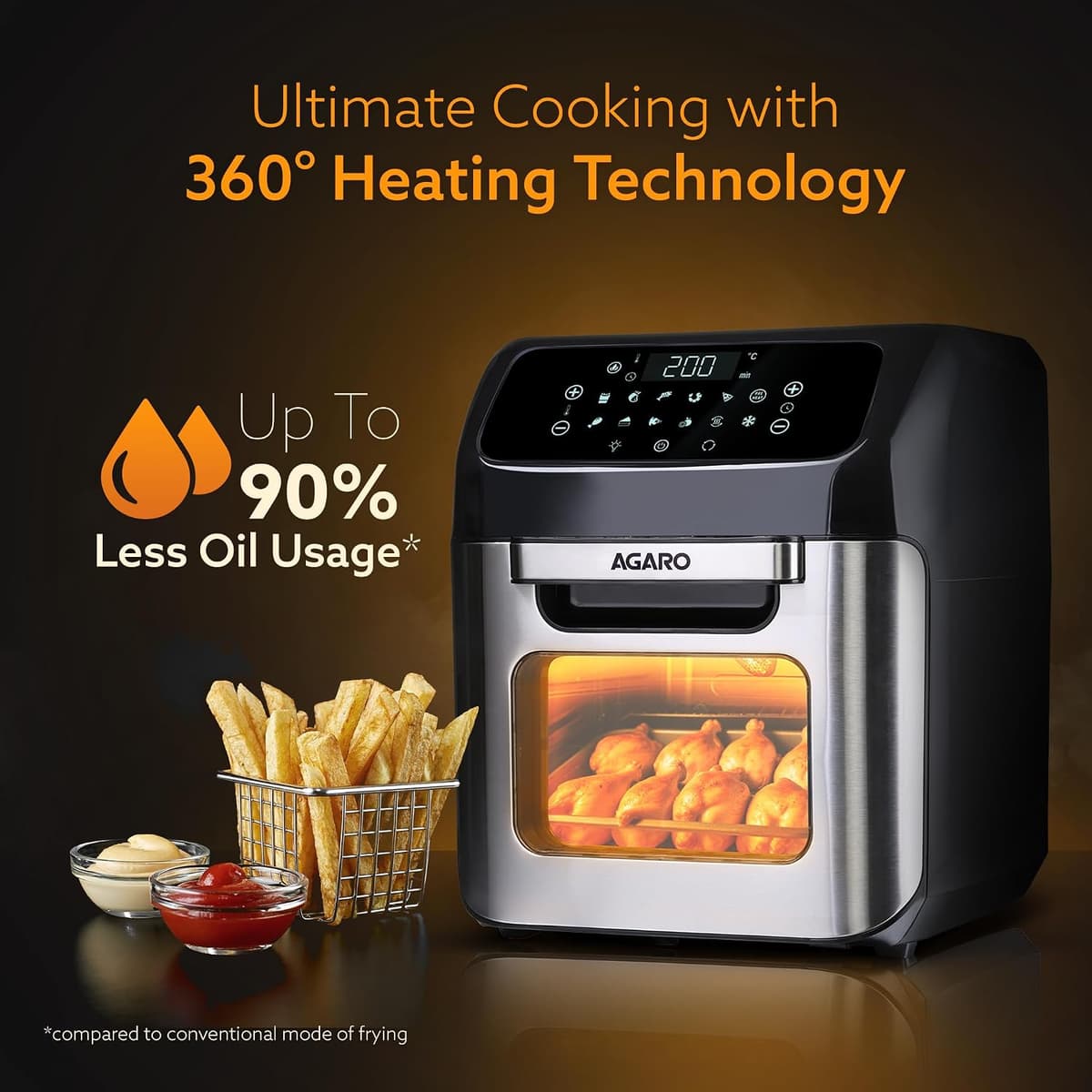 AGARO Regency 12L Air Fryer Oven with Rotisserie, 1800W thumbnail 4
