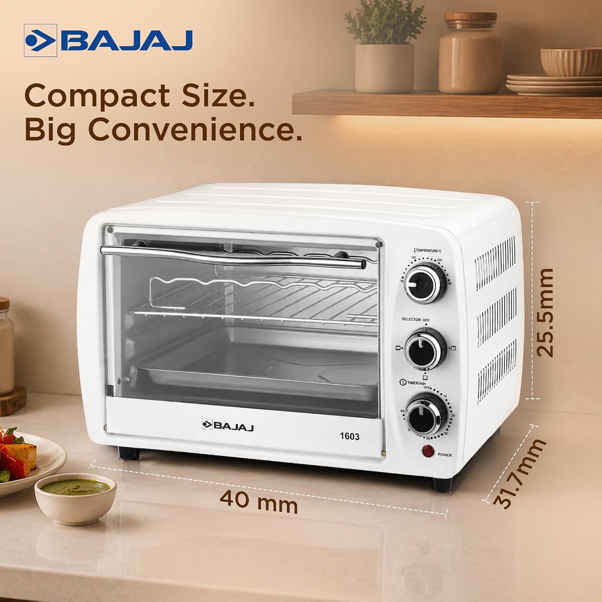 Bajaj 1603T 16L OTG, 1200W (White) thumbnail 2
