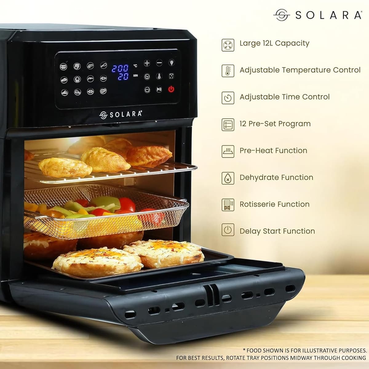 SOLARA 12L Air Fryer Oven with Rotisserie, 1800W thumbnail 2