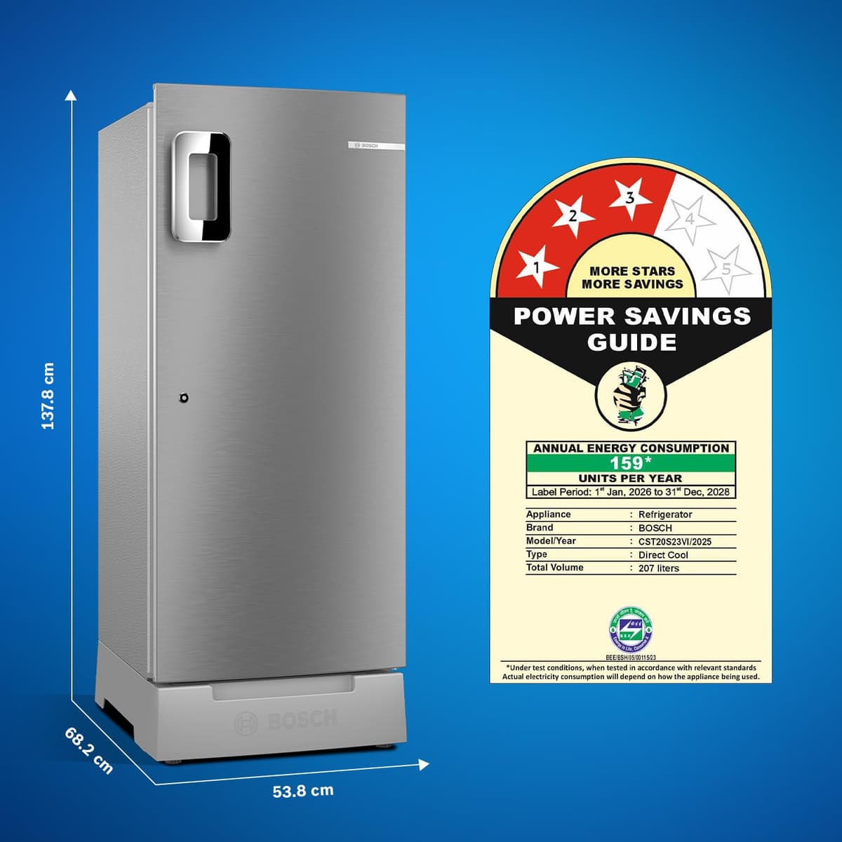 Bosch 207L 3 Star Direct Cool Single Door (CST20S23VI) thumbnail 2