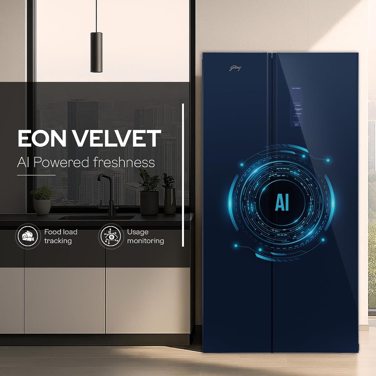 Godrej 600L 3 Star Inverter Glass Door Side-by-Side (RS EONVELVET 646C RIT) thumbnail 3