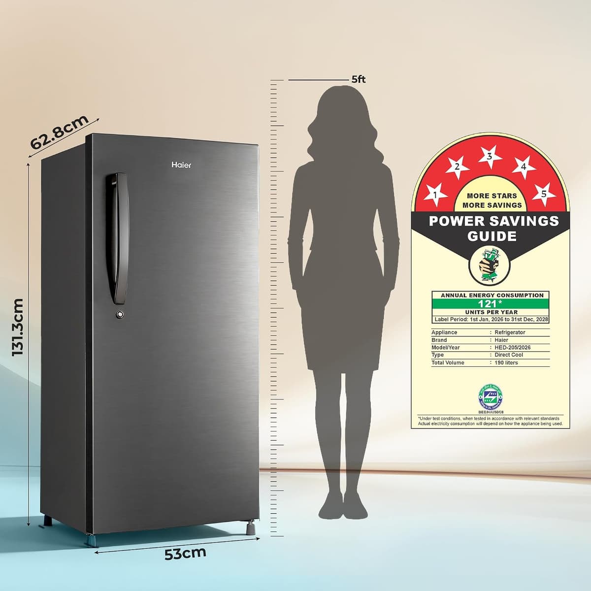Haier 190L 5 Star Direct Cool Inverter Single Door (HED-205DSA-P) thumbnail 2