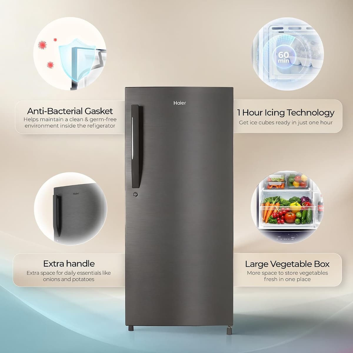 Haier 190L 5 Star Direct Cool Inverter Single Door (HED-205DSA-P) thumbnail 3